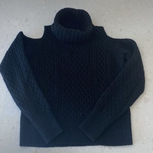 THEORY Cold Shoulder Black Cable Turtleneck size Small